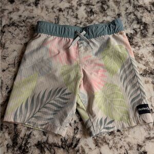 Hurley Leaf Patterned Shorts in Green and Pink